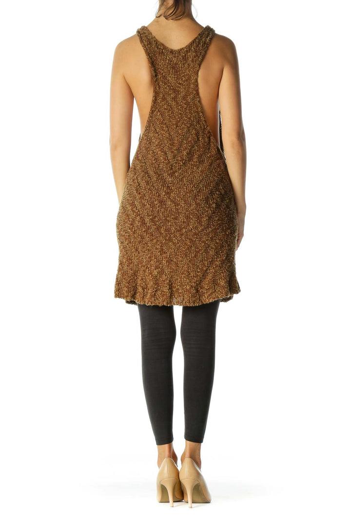 Back view of Free People brown knit tank top showing high-low design