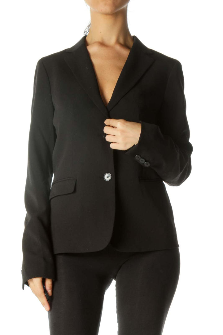 Black Button Pocketed Blazer