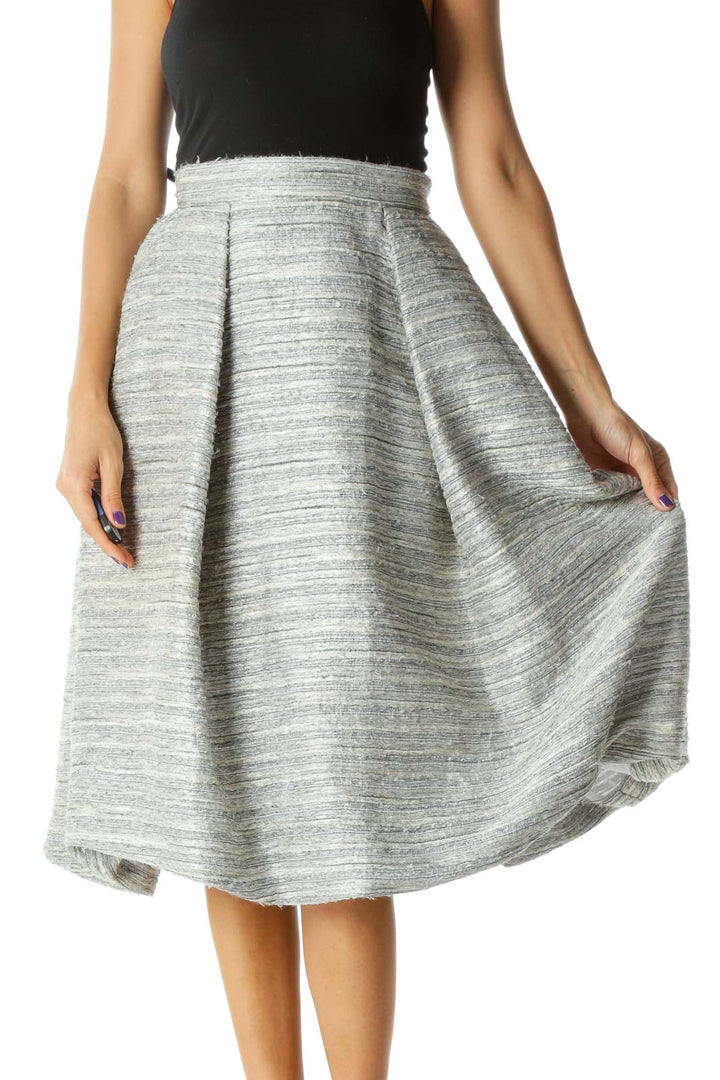 Gray Black Cream Knitted Textured Pouf Skirt