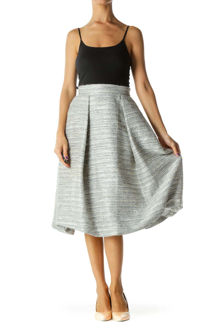 Gray Black Cream Knitted Textured Pouf Skirt