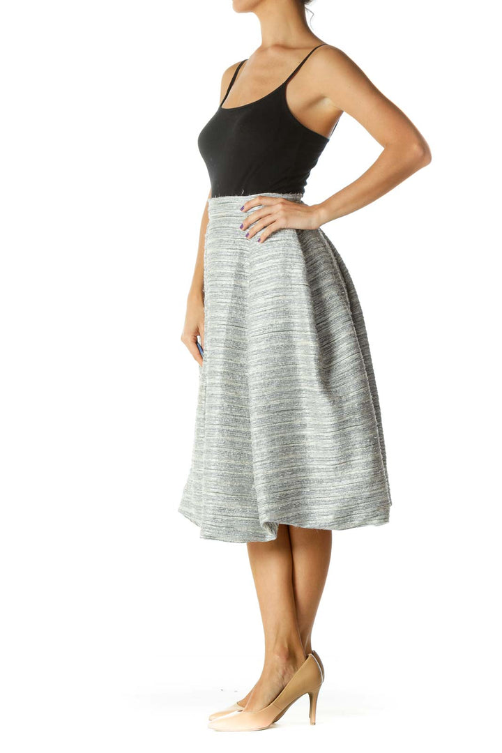 Gray Black Cream Knitted Textured Pouf Skirt