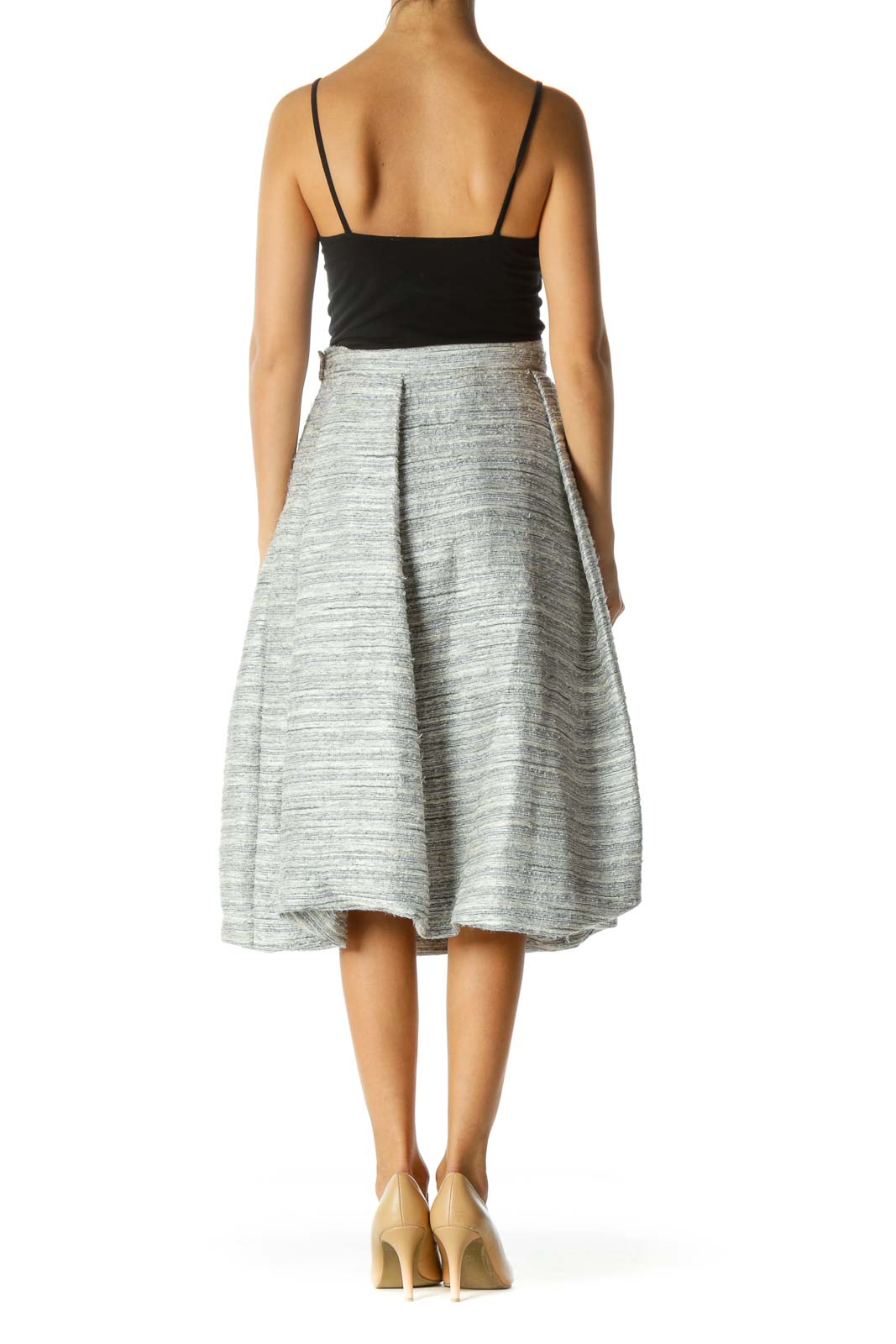 Gray Black Cream Knitted Textured Pouf Skirt