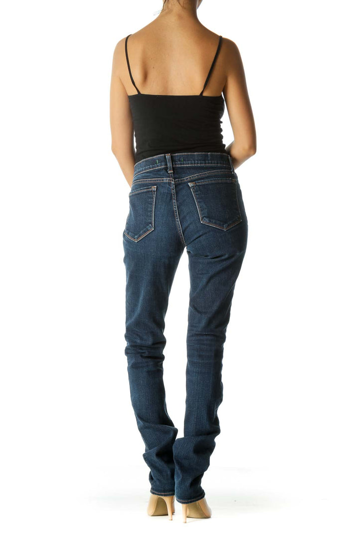 Blue Dark Wash Straight Leg Jeans