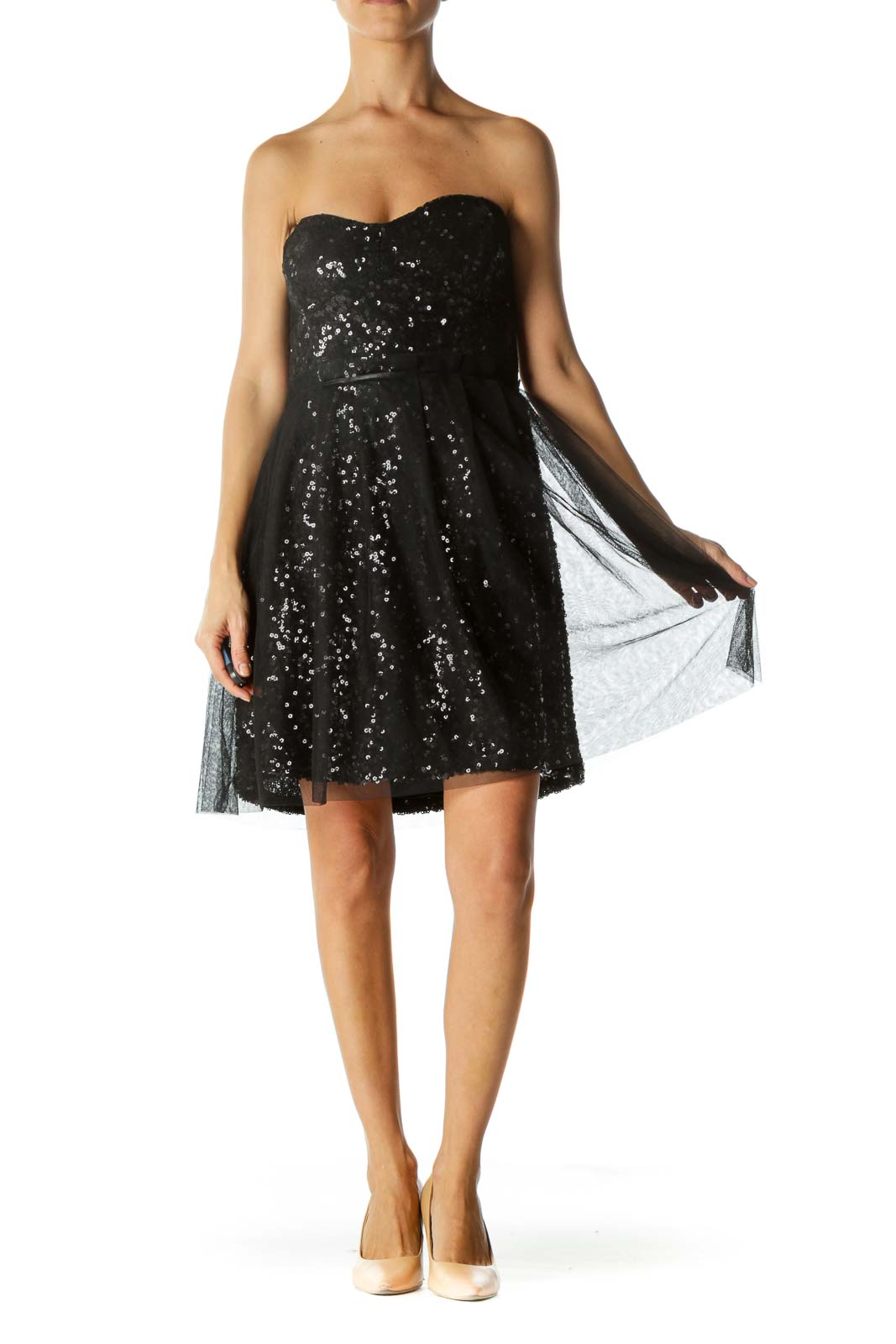 Black Sheer Sequin Tube Cocktail Dress