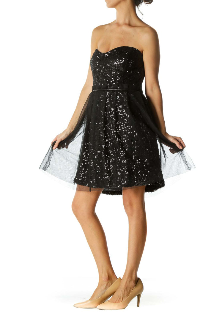 Black Sheer Sequin Tube Cocktail Dress