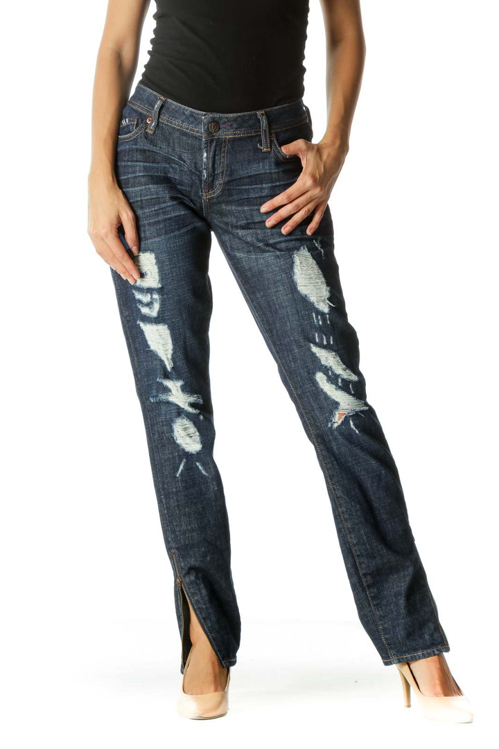 Blue Dark Wash Distressed Jeans