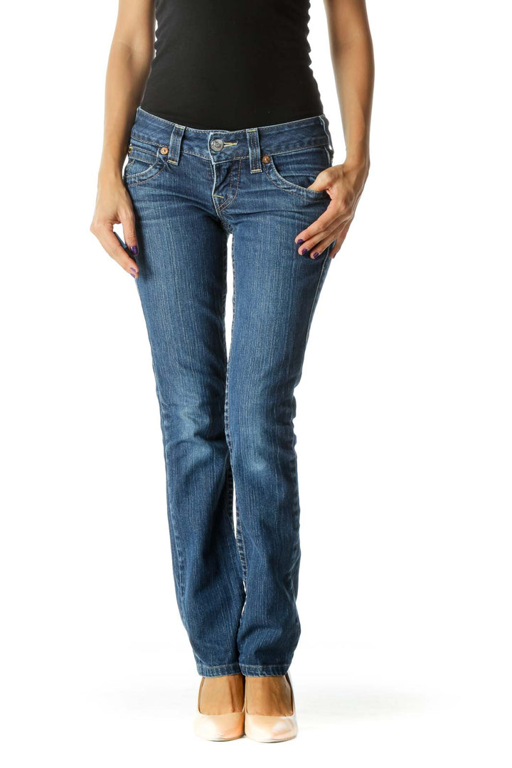 Blue Medium Wash Straight Leg Stretch Denim Jeans