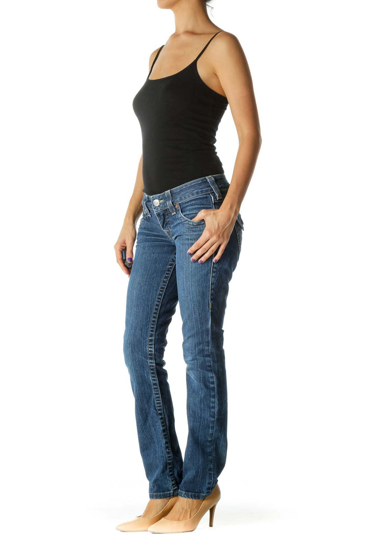 Blue Medium Wash Straight Leg Stretch Denim Jeans