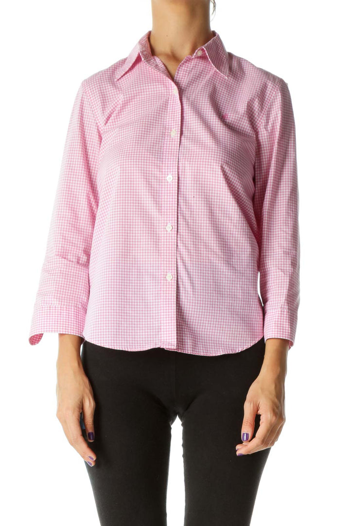 Pink White Small Gingham 100% Cotton Buttoned Shirt