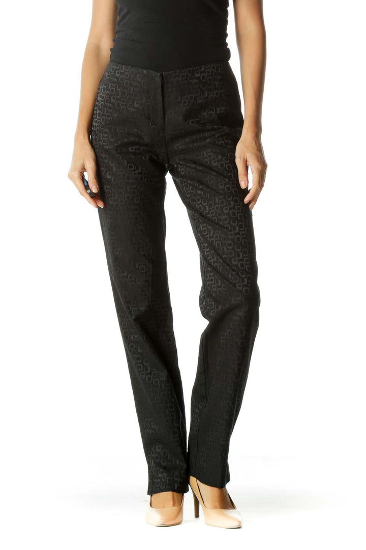 Black Jacquard Textured Print Pants