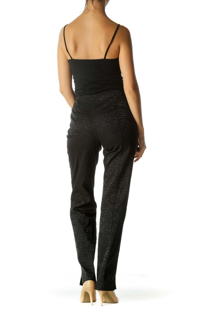 Black Jacquard Textured Print Pants