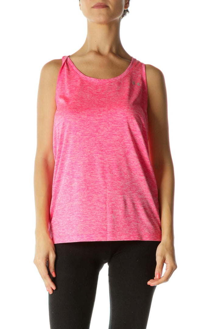 Neon Pink White Mottled Print Sports Tank Top