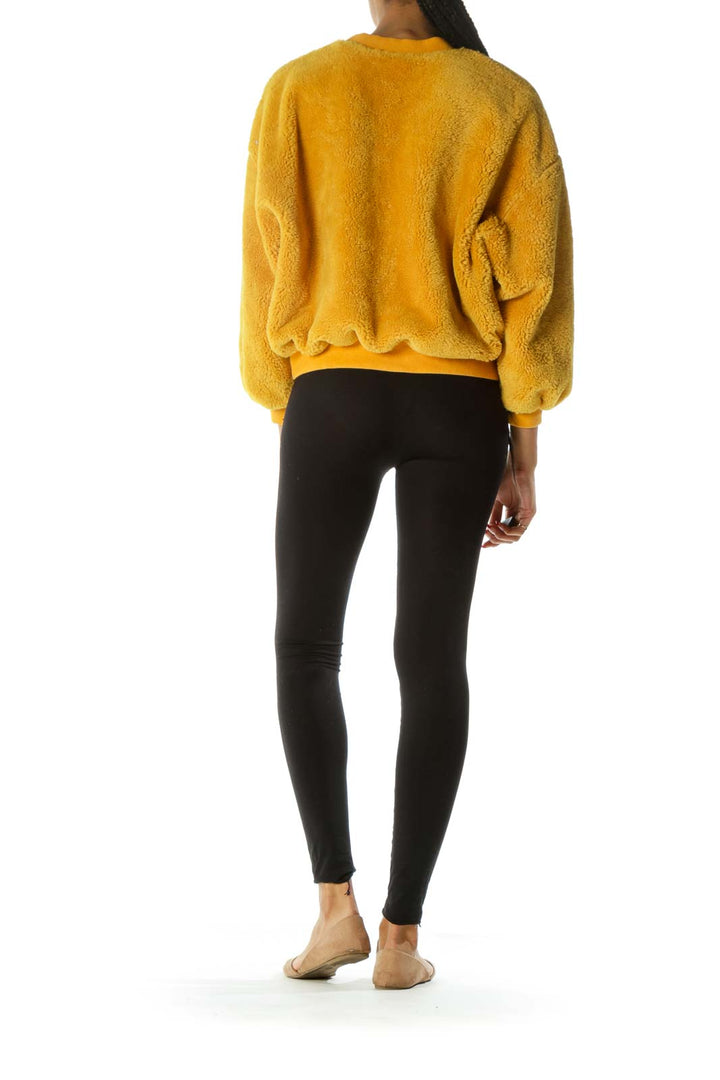 Yellow Round Neck Long Sleeve Fluffy Sweater