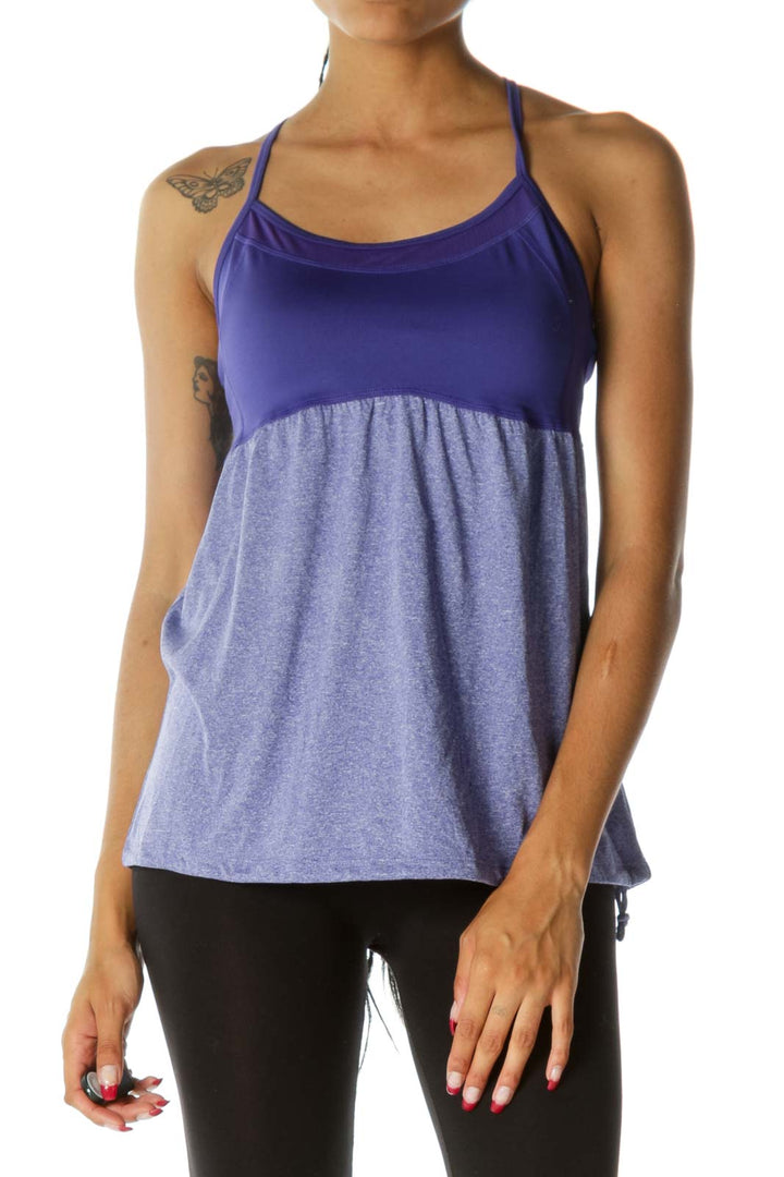 Purple Mottled Print Racerback Sports Top with Built-In Bra