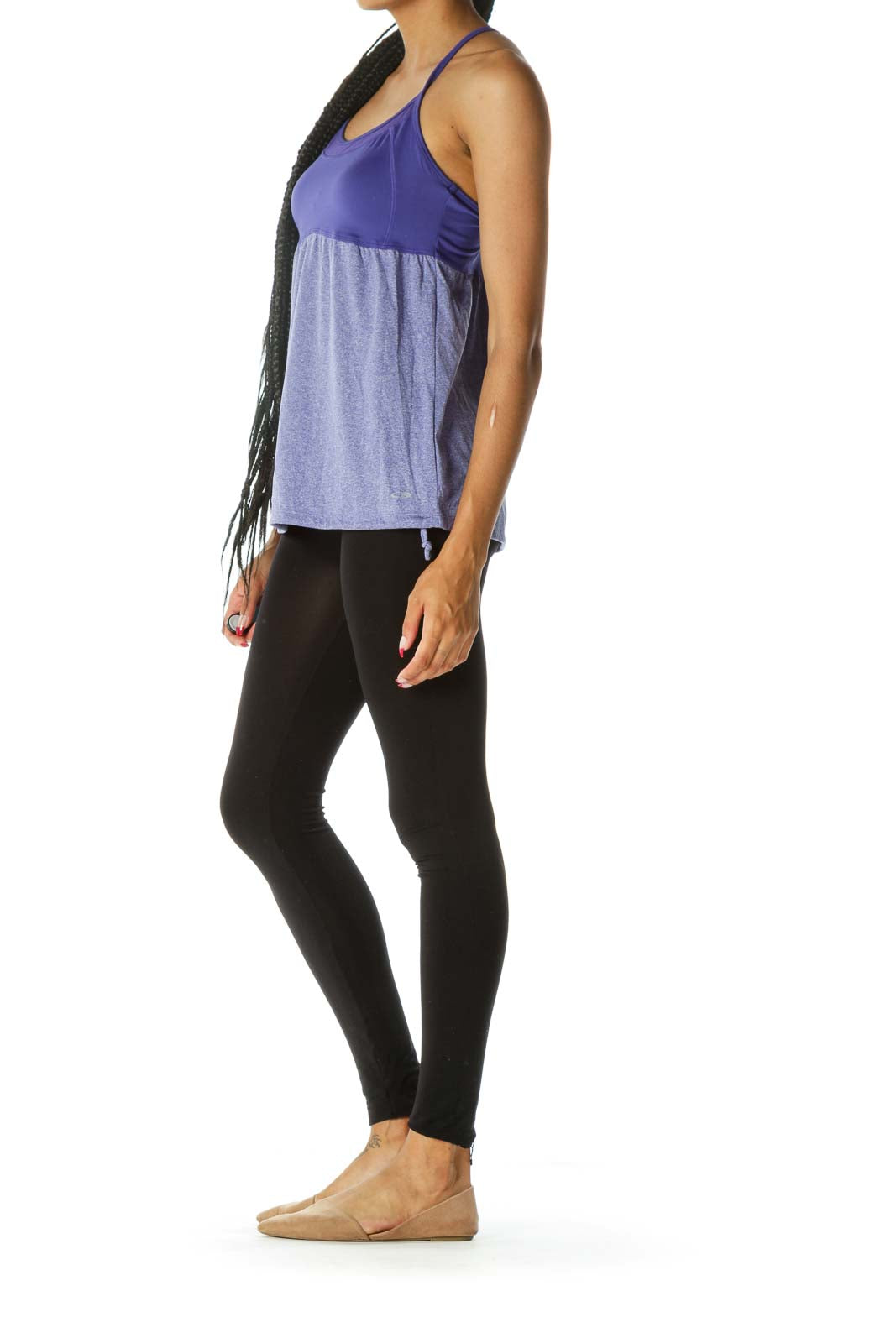 Purple Mottled Print Racerback Sports Top with Built-In Bra