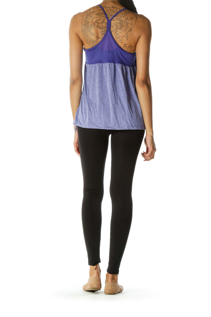 Purple Mottled Print Racerback Sports Top with Built-In Bra