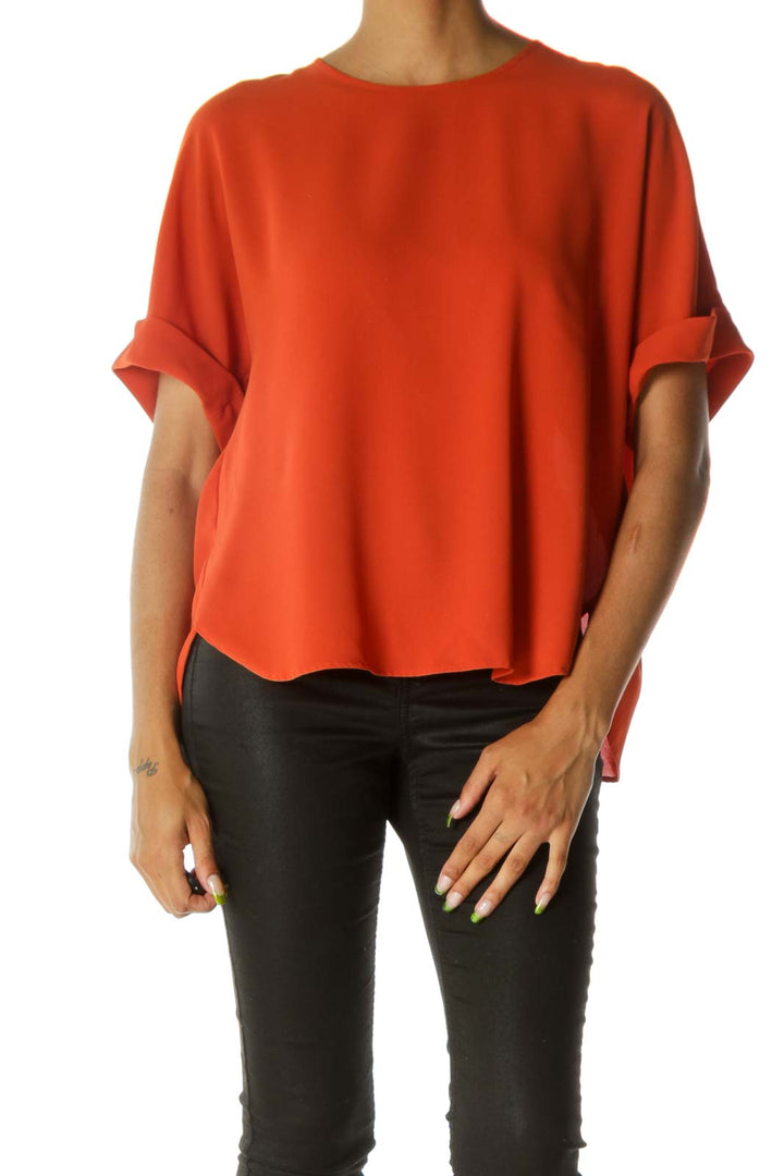 Orange Round Neck Short Sleeve Blouse