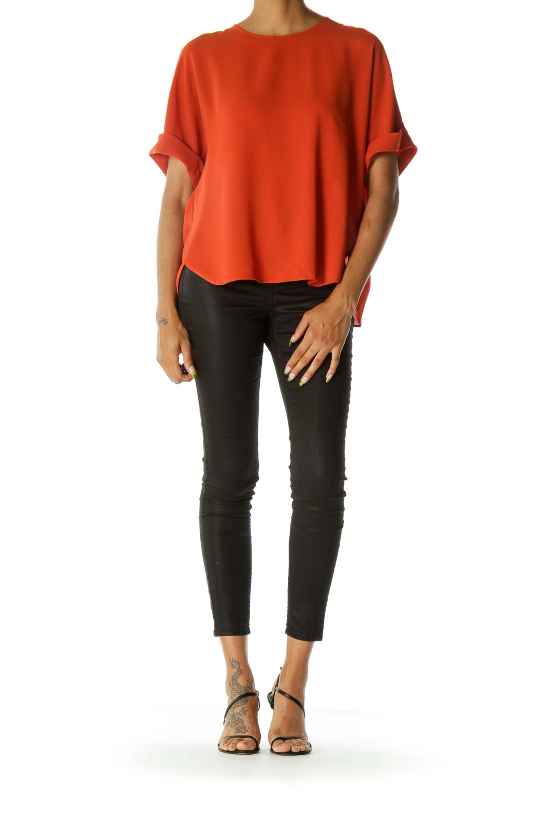 Orange Round Neck Short Sleeve Blouse