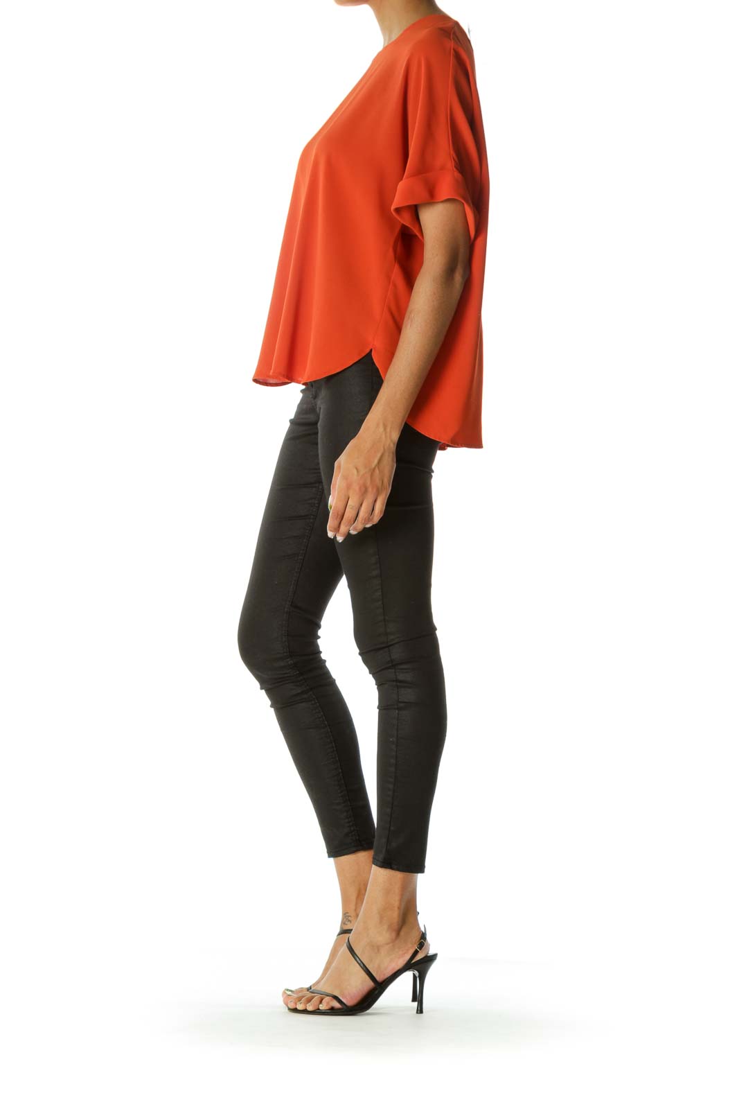 Orange Round Neck Short Sleeve Blouse