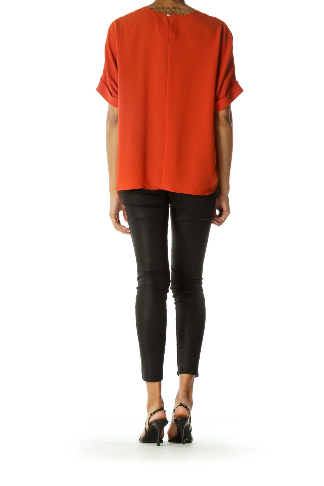 Orange Round Neck Short Sleeve Blouse