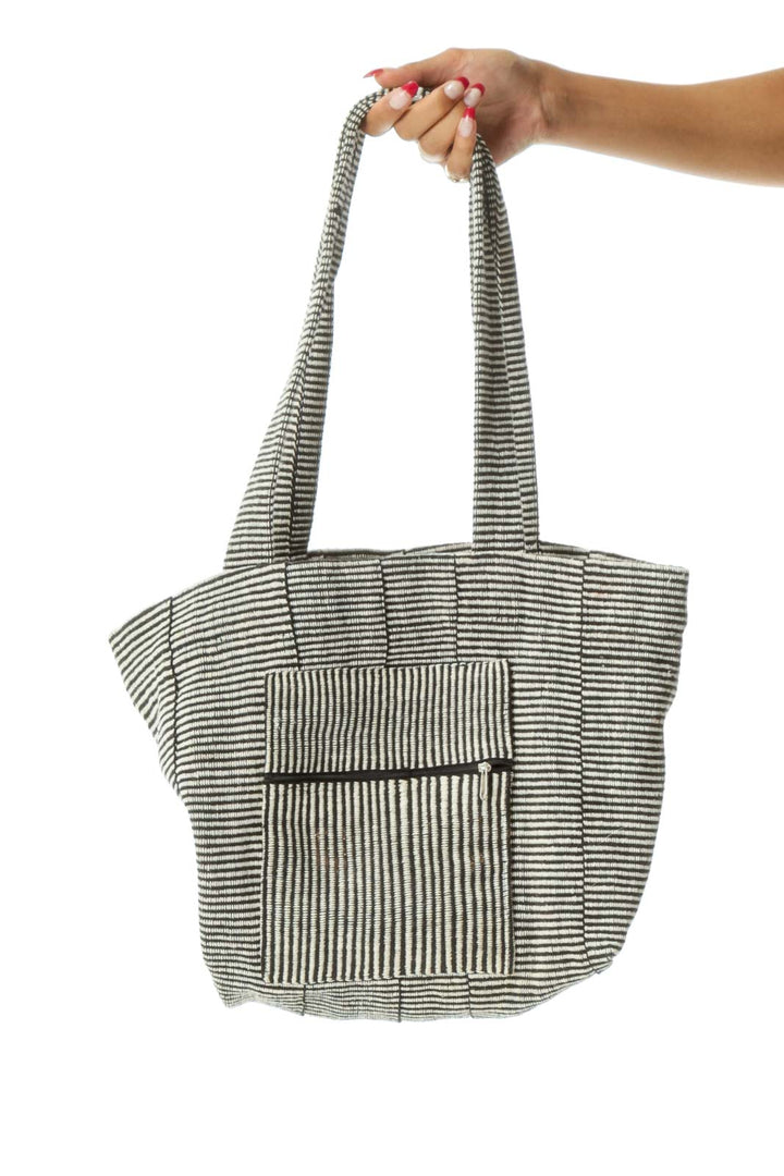 Black Cream Woven Cotton Tote