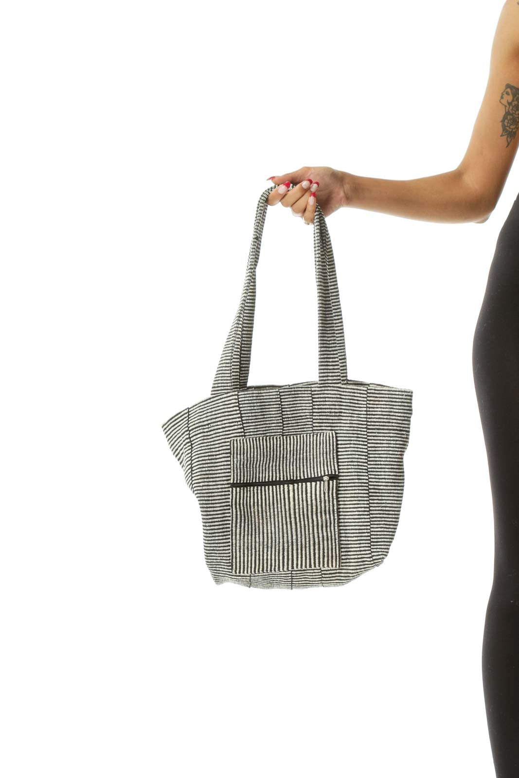 Black Cream Woven Cotton Tote