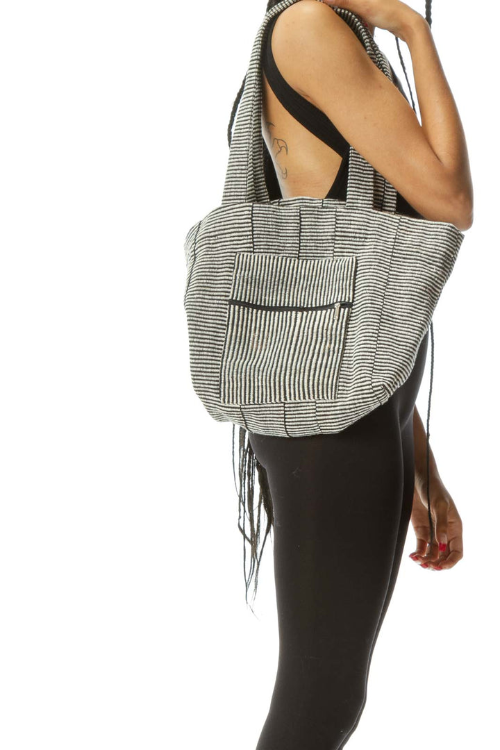 Black Cream Woven Cotton Tote