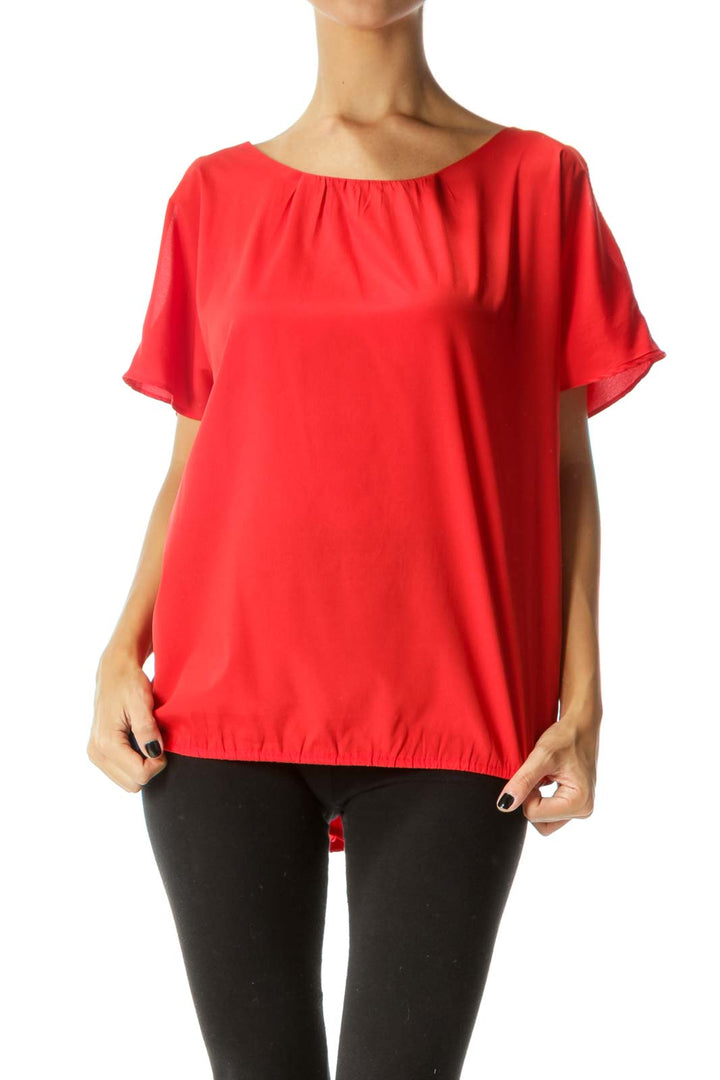 Red Round Neck Short Sleeve Cold Shoulder Top