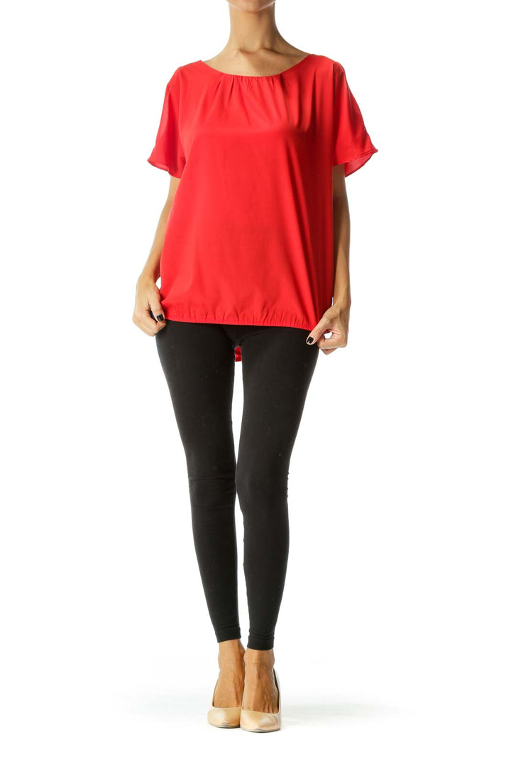 Red Round Neck Short Sleeve Cold Shoulder Top