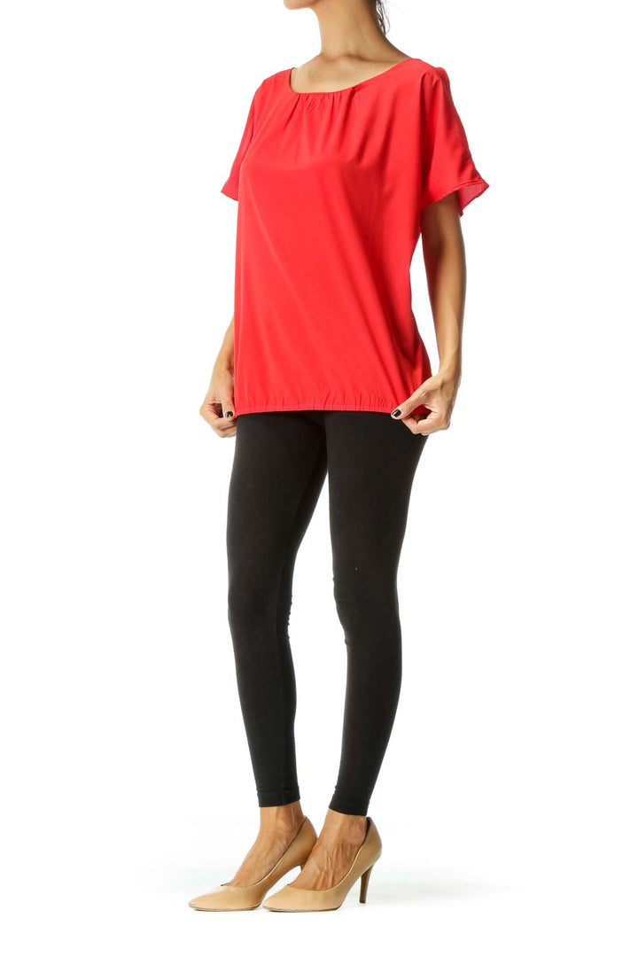 Red Round Neck Short Sleeve Cold Shoulder Top