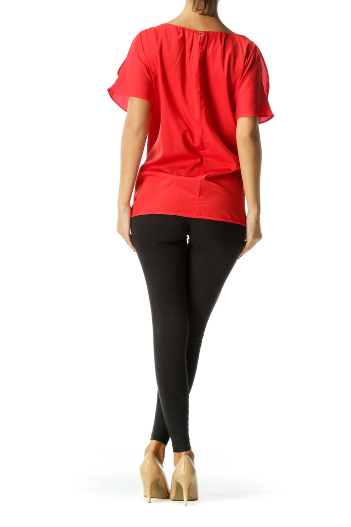 Red Round Neck Short Sleeve Cold Shoulder Top