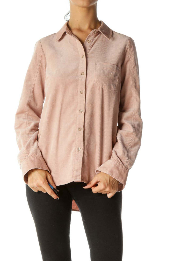 Light Pink Corduroy Buttoned Collared Long Sleeve Shirt