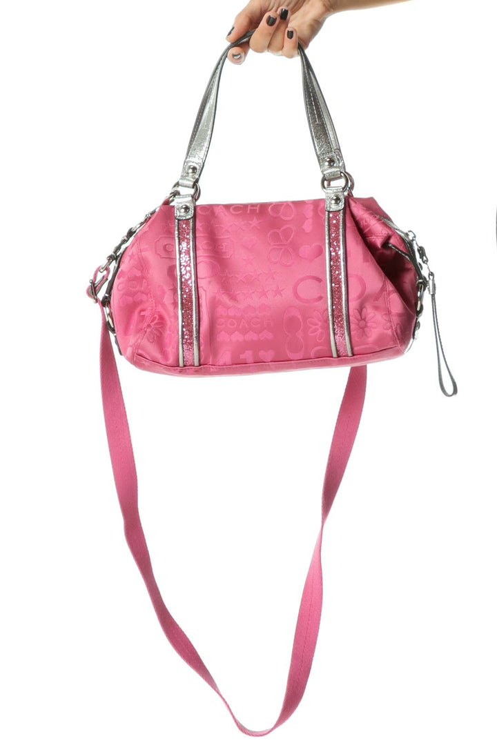 Pink Silver Zippered Glitter Detail Shoulder Bag