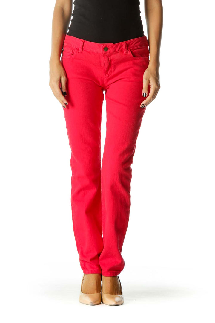 Red Straight-Leg Denim Jeans