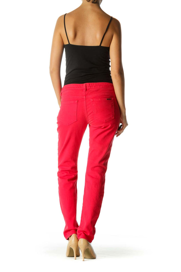 Red Straight-Leg Denim Jeans