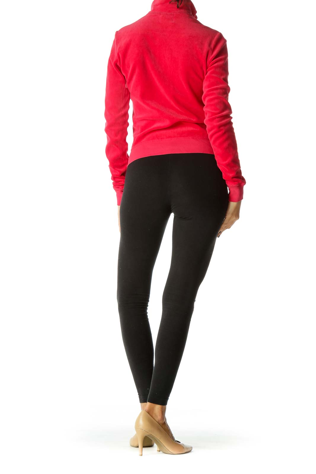 Red Stretch Long Sleeve Zippered Fitted Jacket