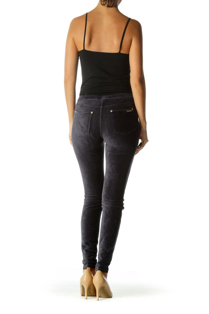 Navy Blue Corduroy Faux-Pockets Leggings