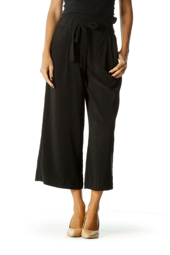 Black Wide-Leg Cropped Pants