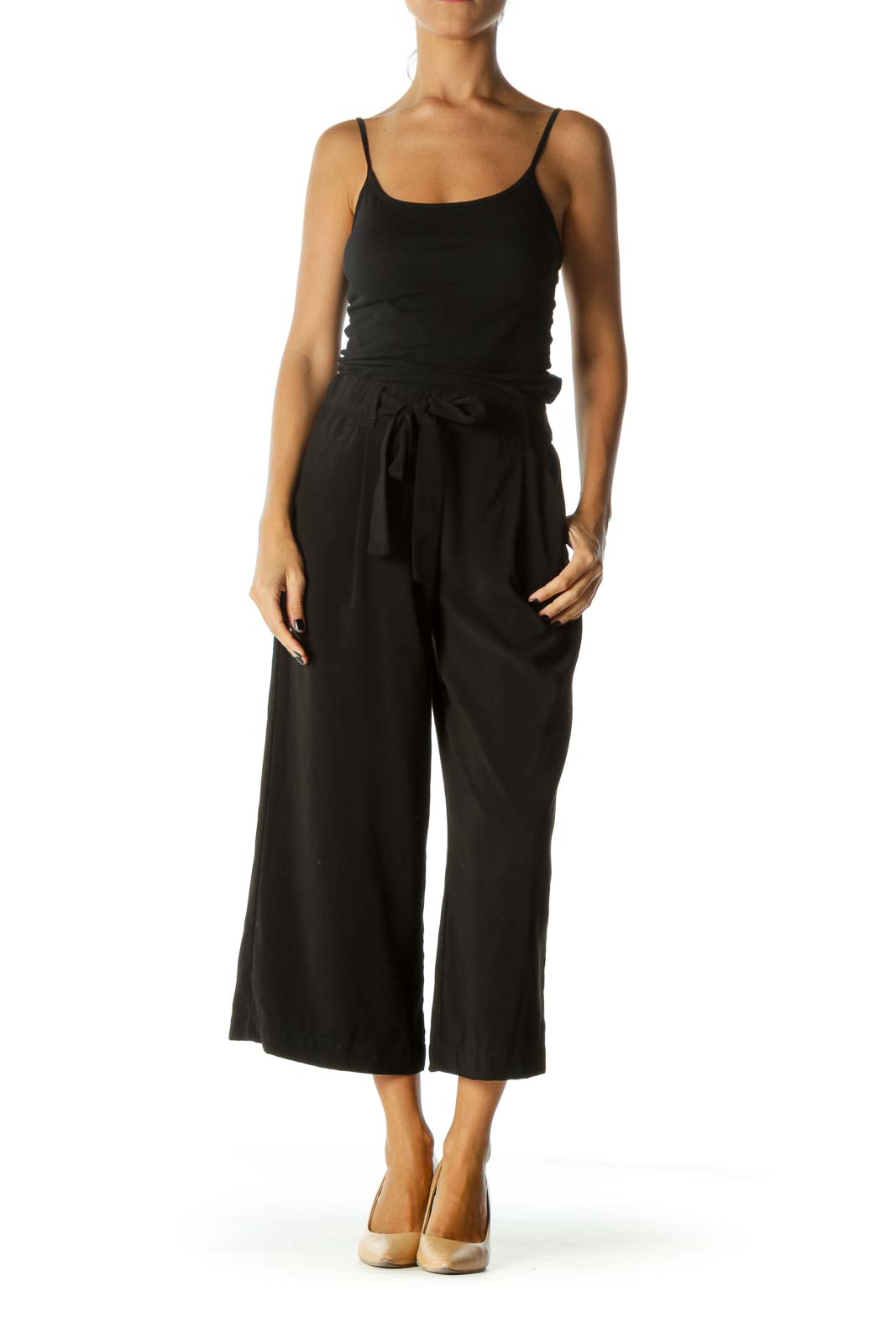 Black Wide-Leg Cropped Pants