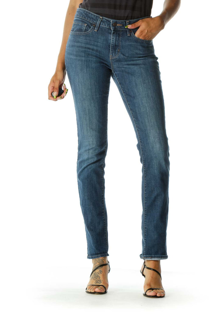 Blue Classic Straight Leg Jeans