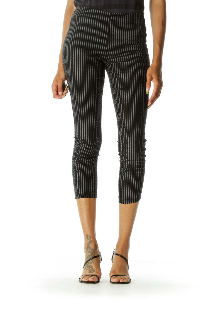 Black White Striped Cropped Pants