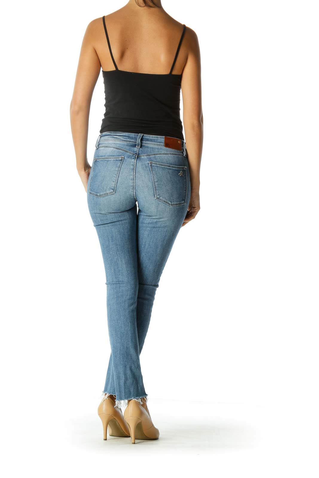 Blue Light Wash Stretch High Rise Raw Hem Denim Jeans