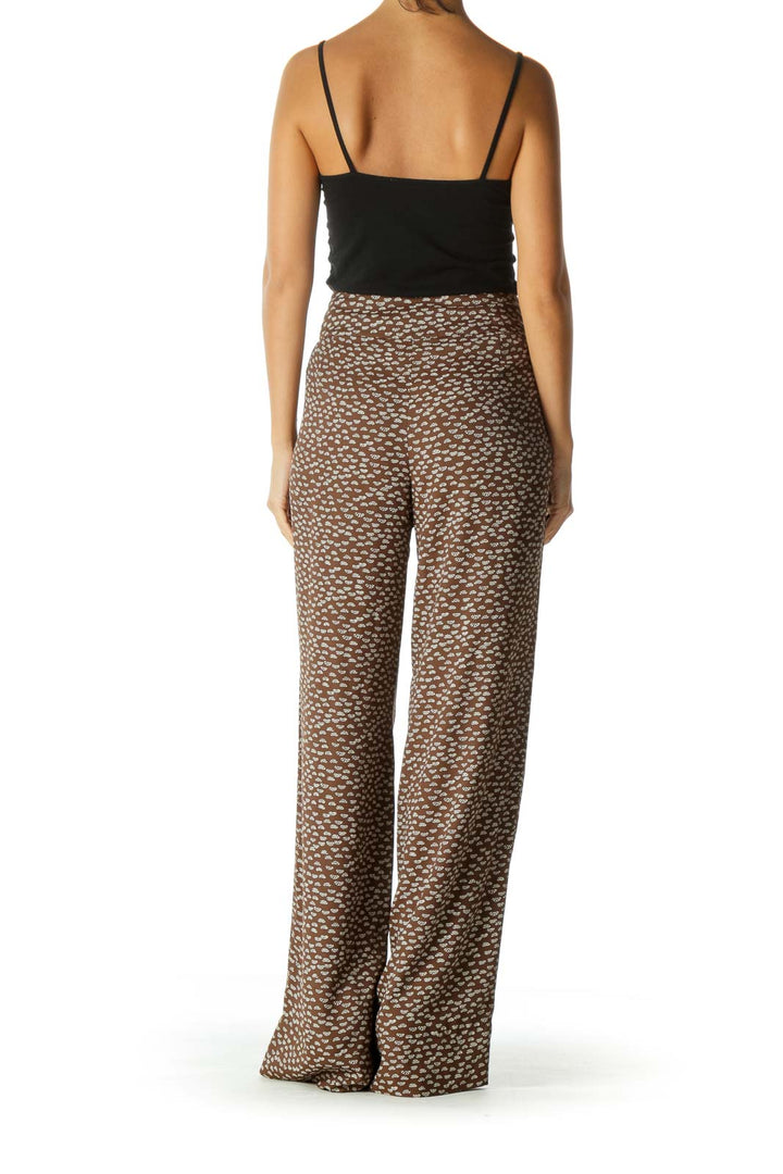 Beige Brown Printed Wide-Leg Lightweight Pants