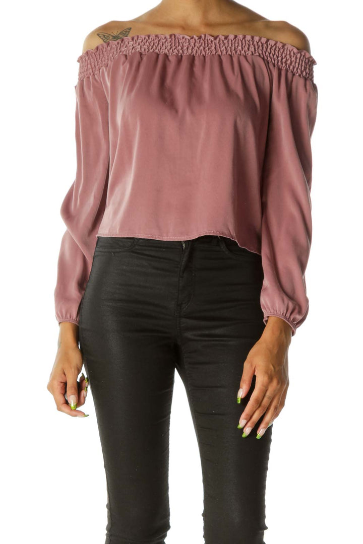 Pink Cold Shoulder Long Sleeve Soft Feel Top