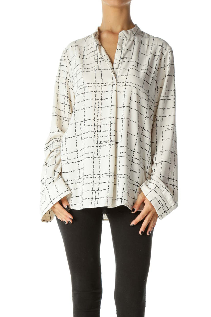 Black Cream Print Collared Long Sleeve Shirt