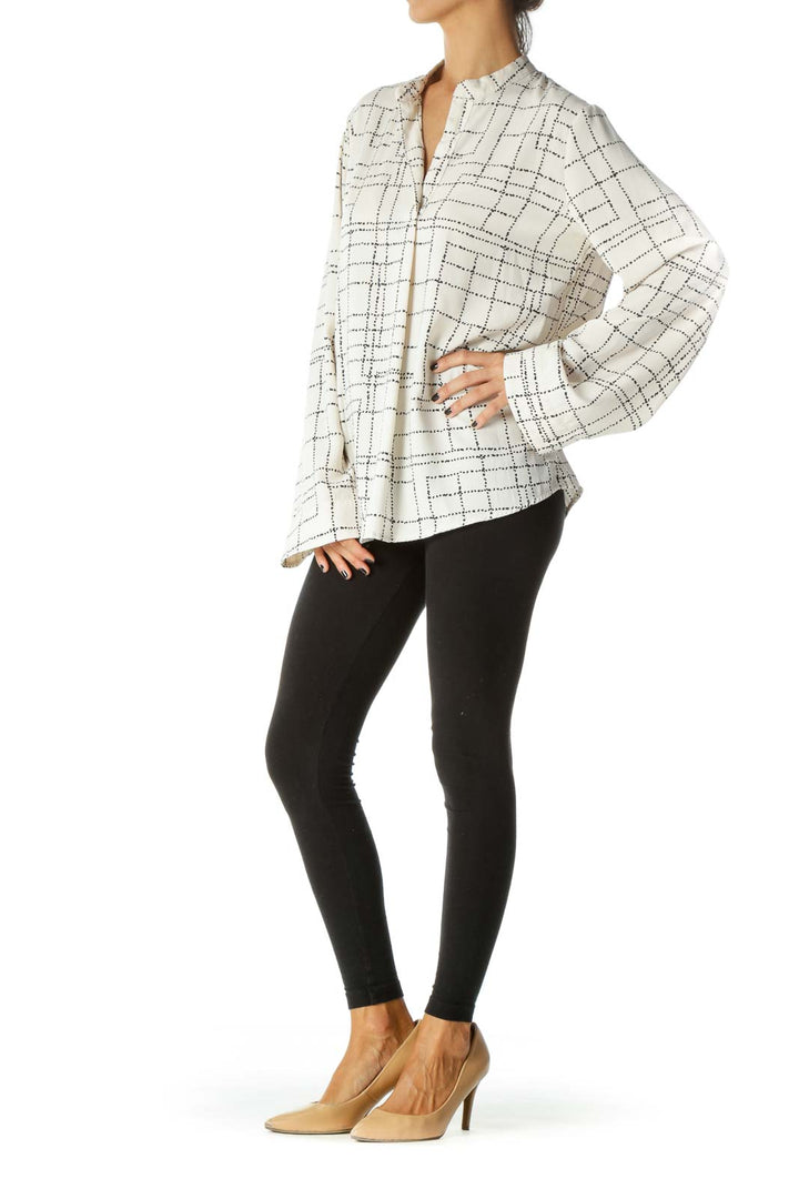 Black Cream Print Collared Long Sleeve Shirt