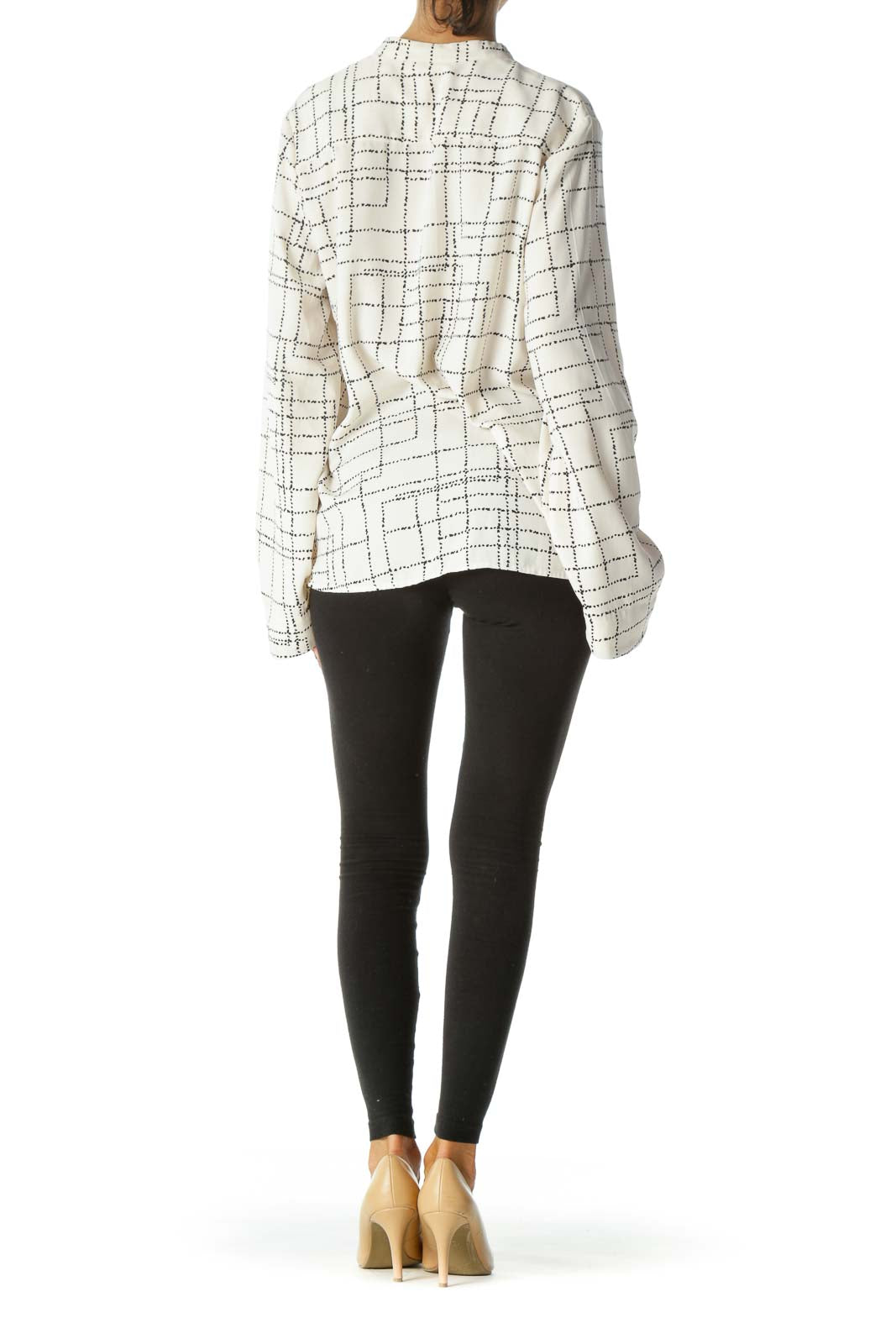 Black Cream Print Collared Long Sleeve Shirt