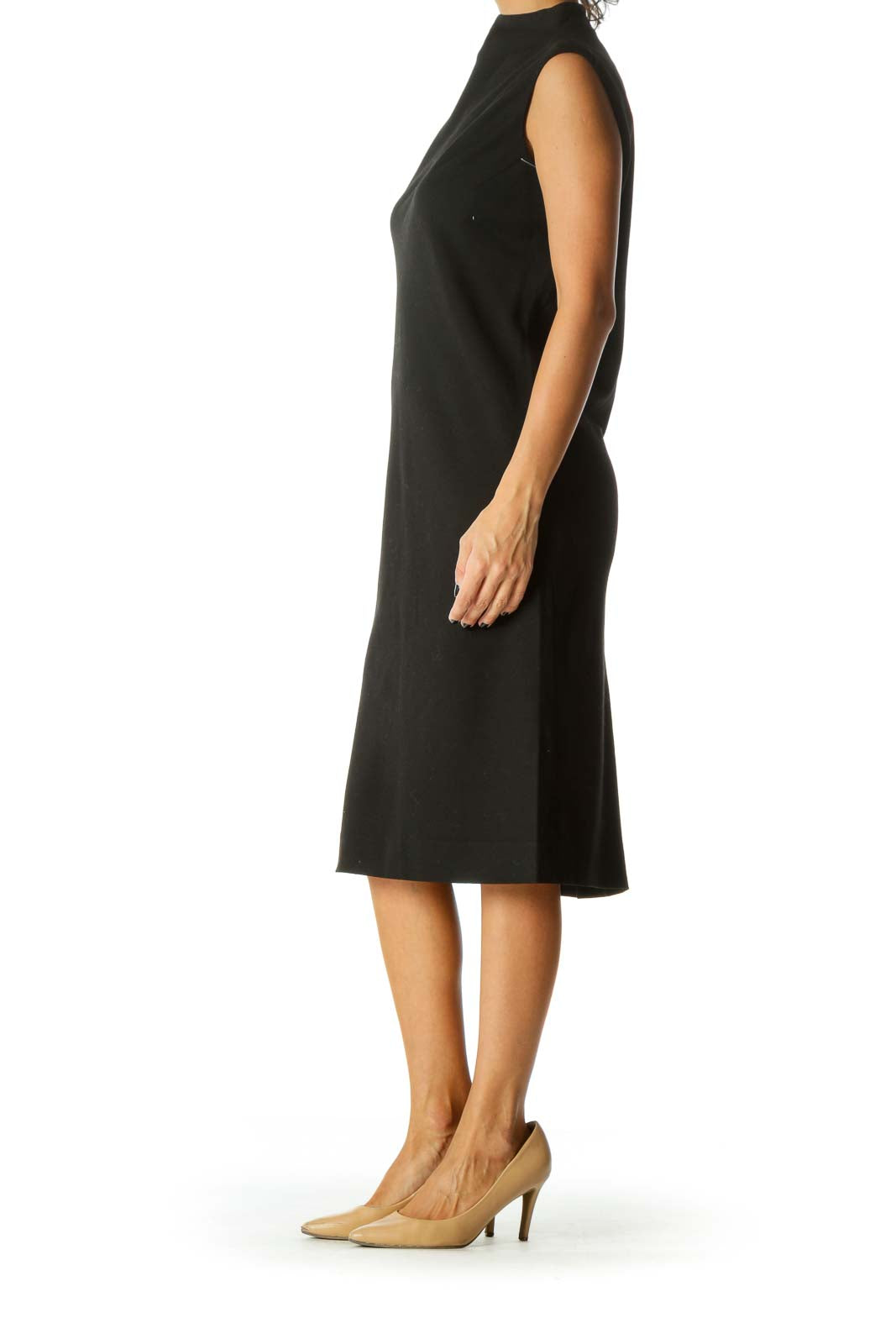 Black High Neck Wool Blend Zippered Dress