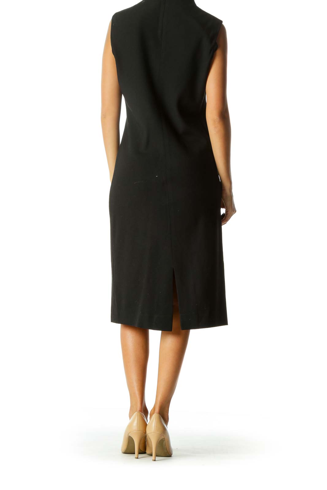 Black High Neck Wool Blend Zippered Dress