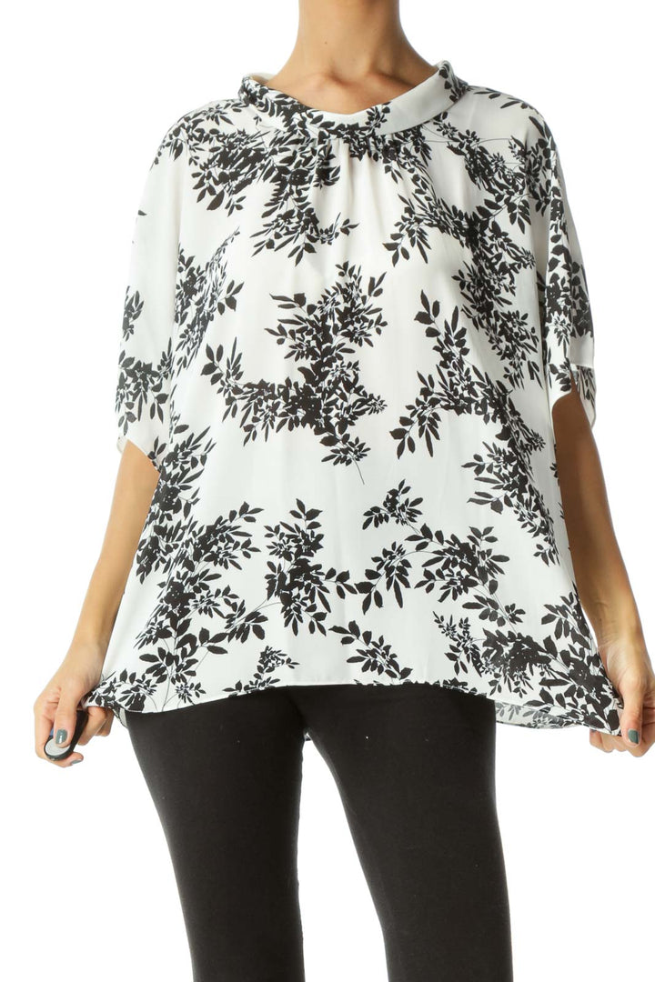 Off-White Black Leaves Print Flared Sleeves Blouse